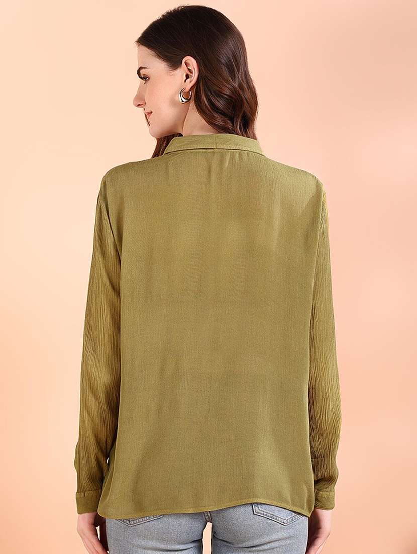 women solid collared long sleeve shirt - 22407310 -  Standard Image - 3