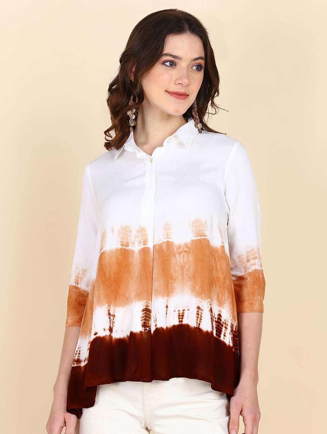 women tie and dyed collared long sleeve shirt