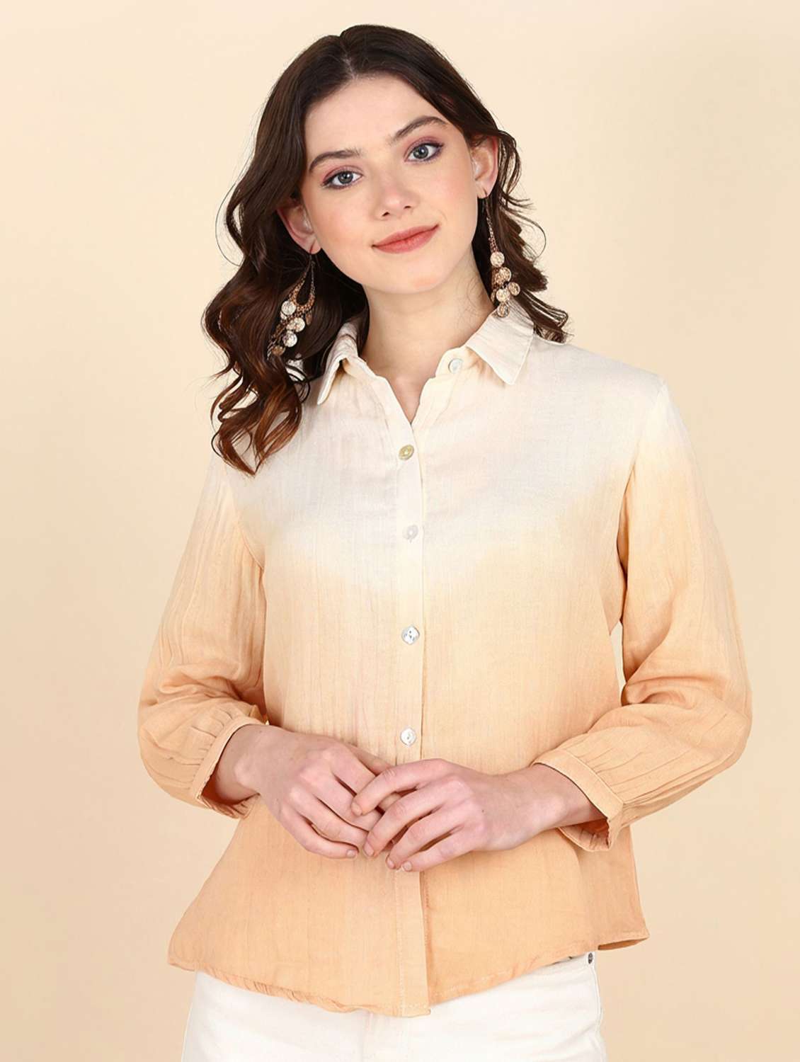 women tie and dyed collared long sleeve shirt