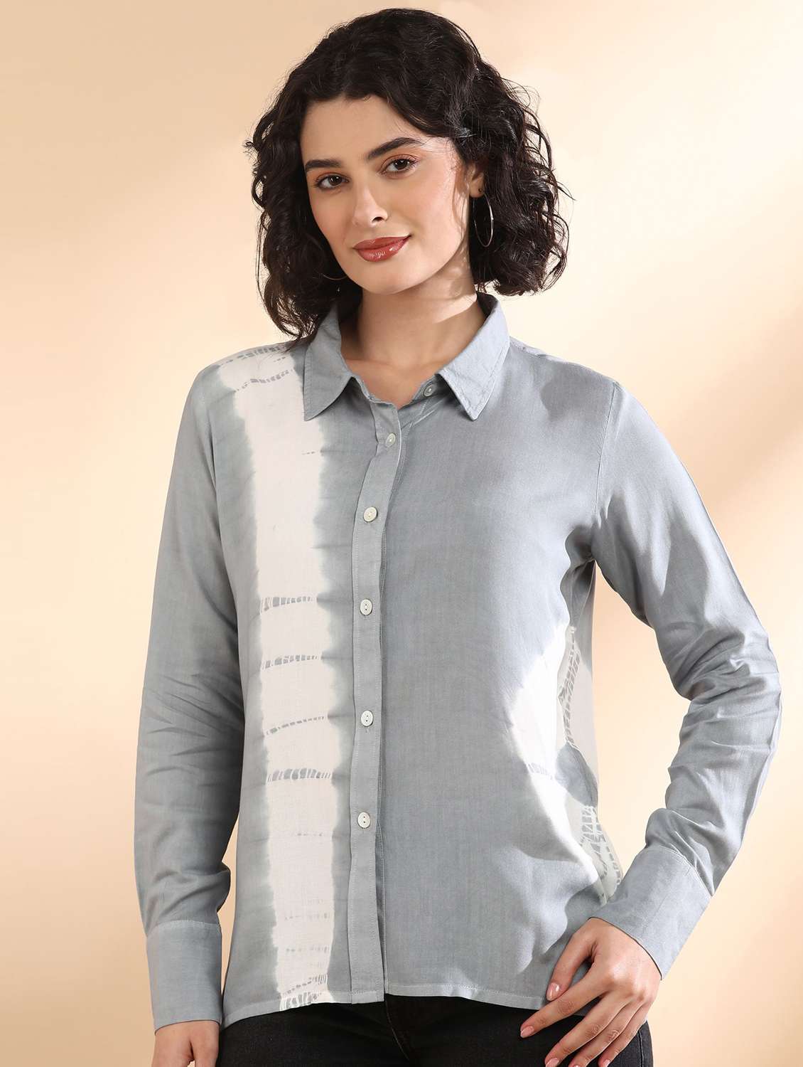 women tie and dyed collared long sleeve shirt