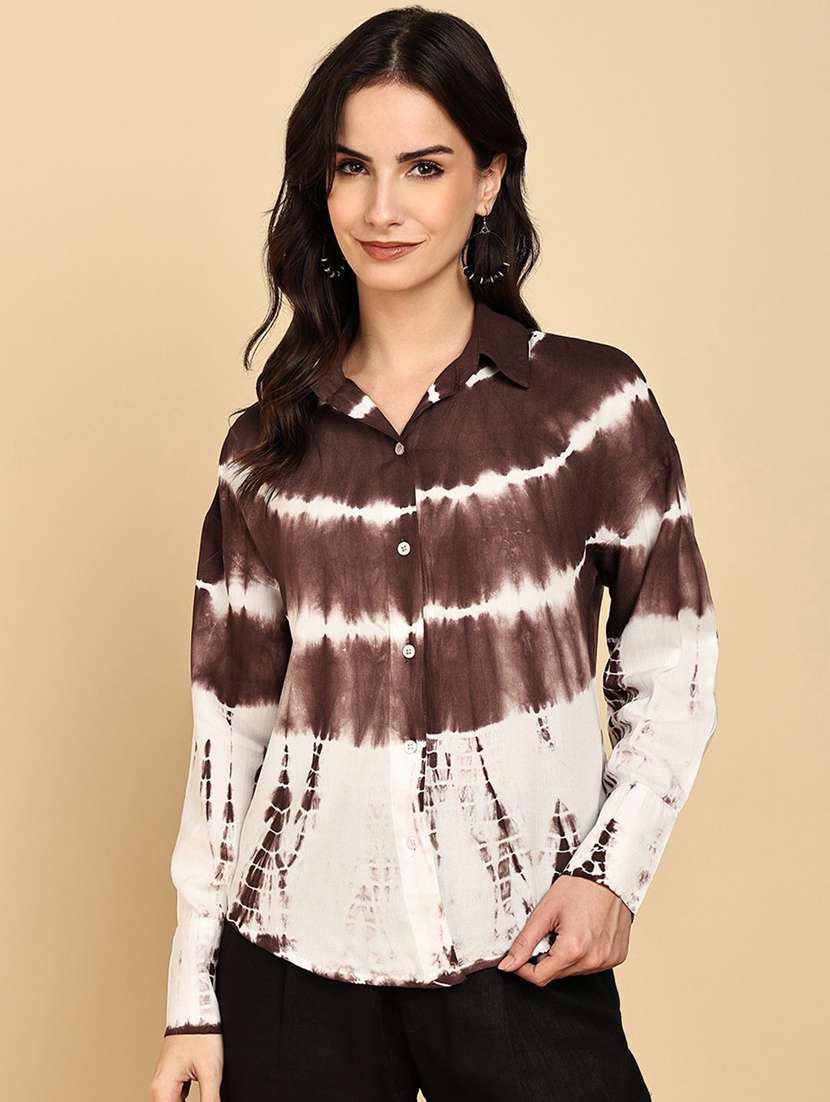 women tie and dyed collared long sleeve shirt