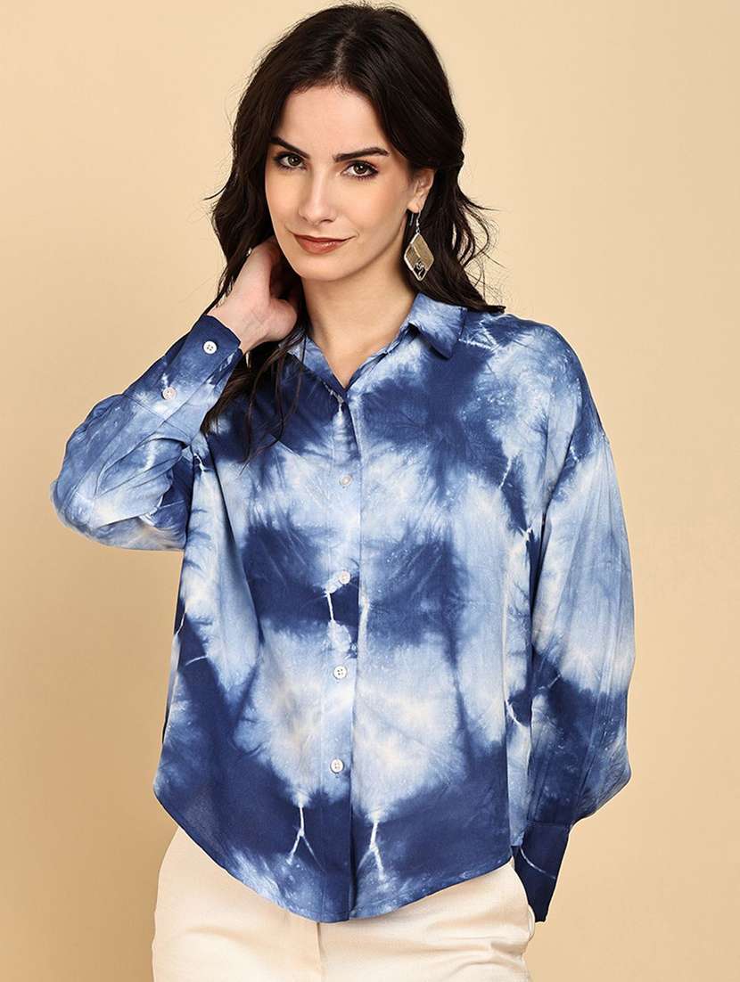 women tie and dyed collared long sleeve shirt