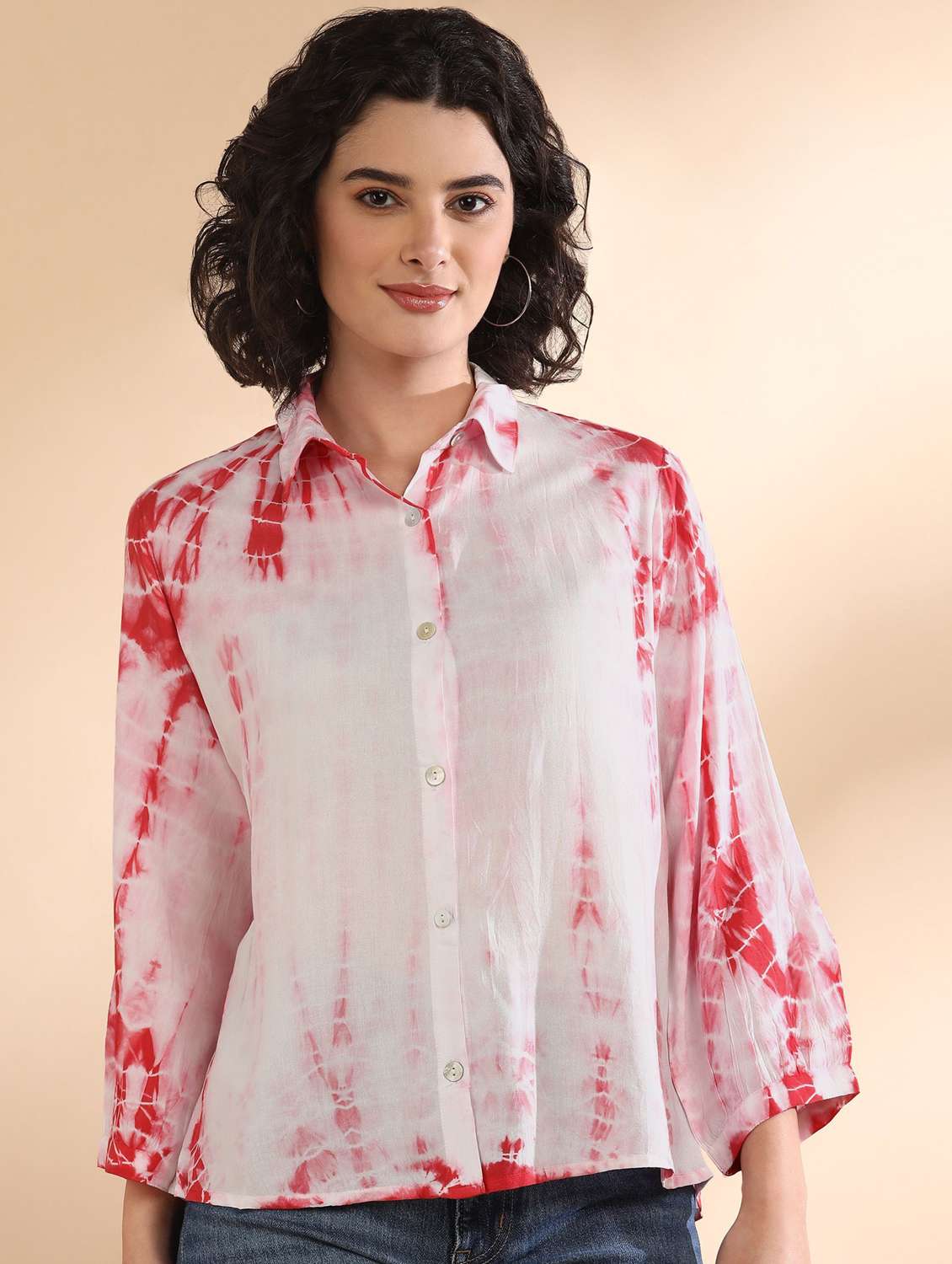 women tie and dyed collared long sleeve shirt