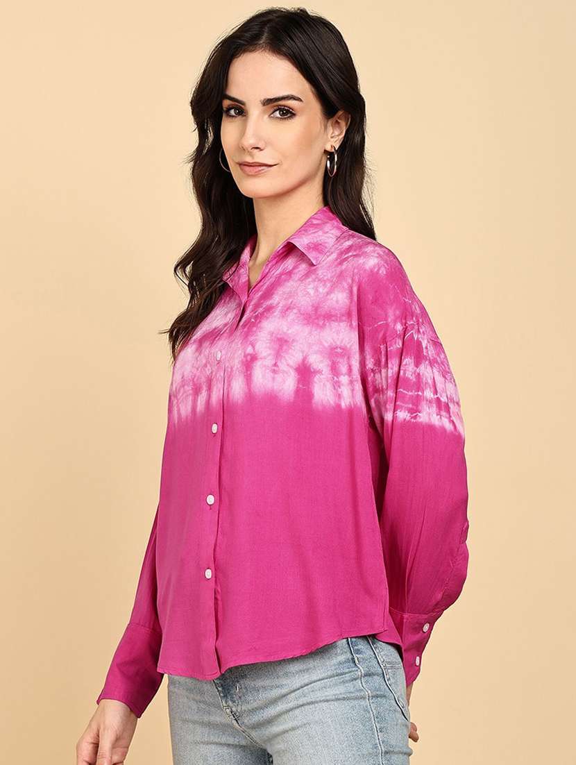 women tie and dyed collared long sleeve shirt - 22407374 -  Standard Image - 3