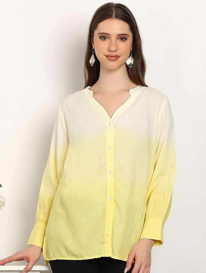 women solid yellow viscose regular shirt