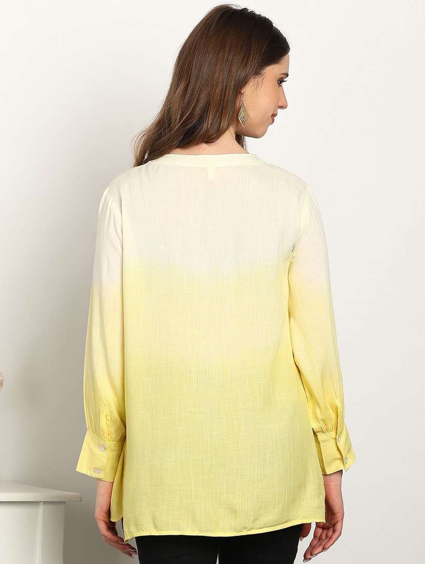women solid yellow viscose regular shirt - 22407388 -  Standard Image - 3