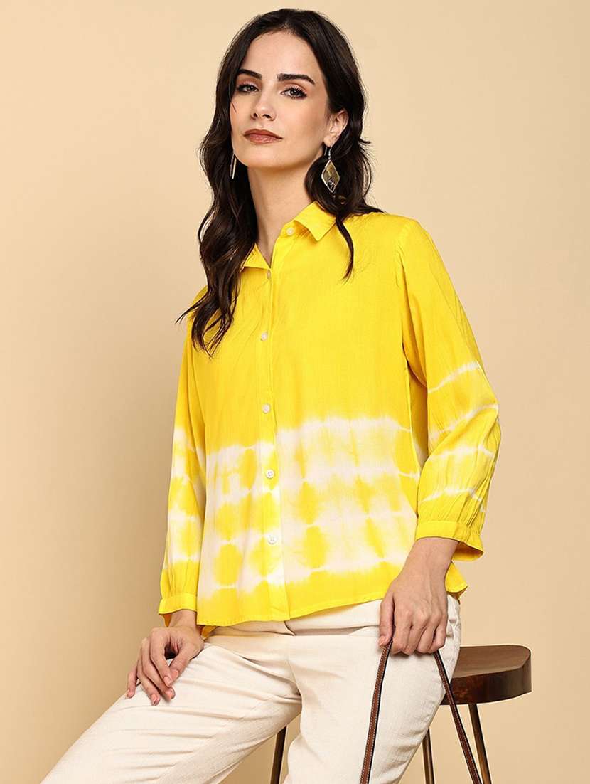 women tie and dyed collared long sleeve shirt