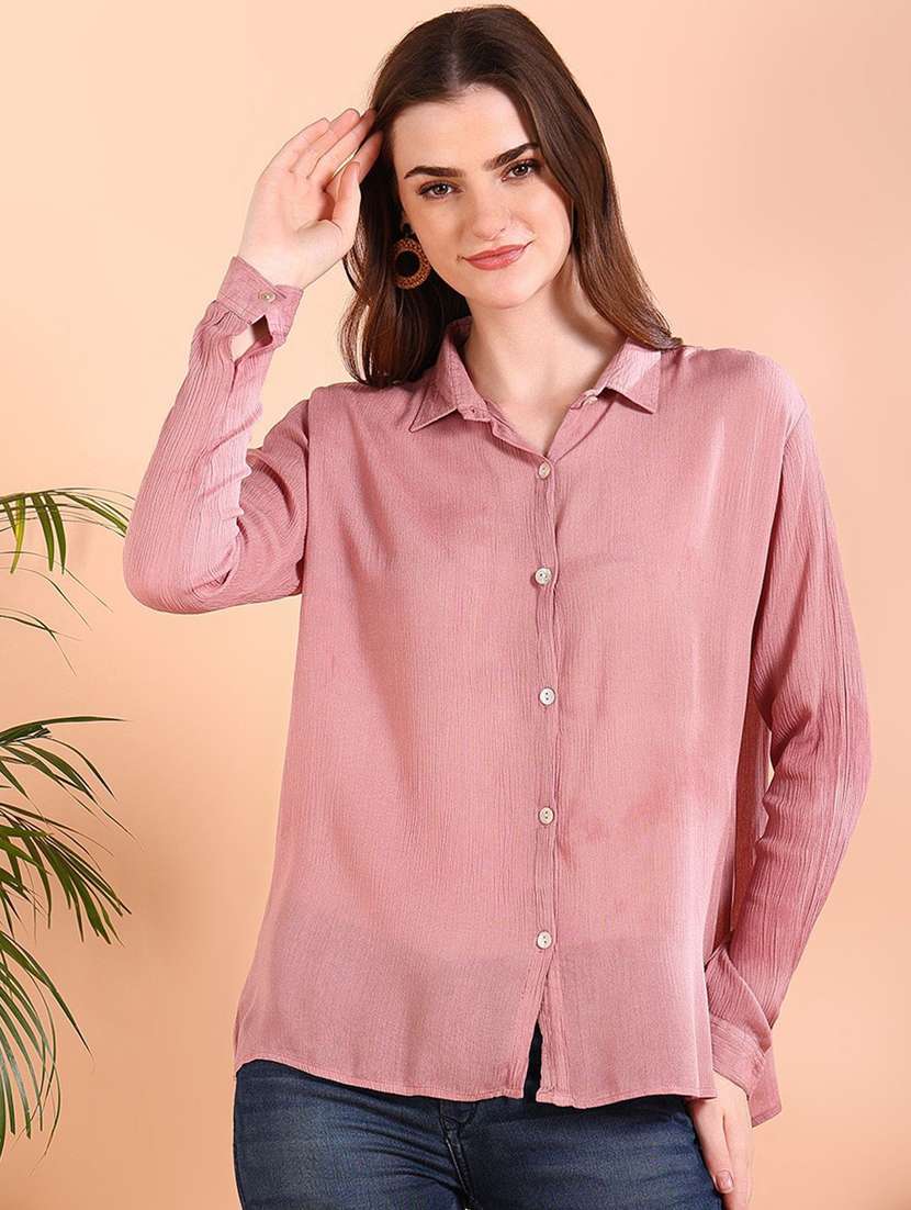 women self design purple viscose regular shirt