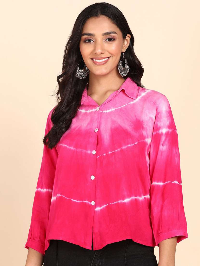 women tie and dyed collared long sleeve shirt