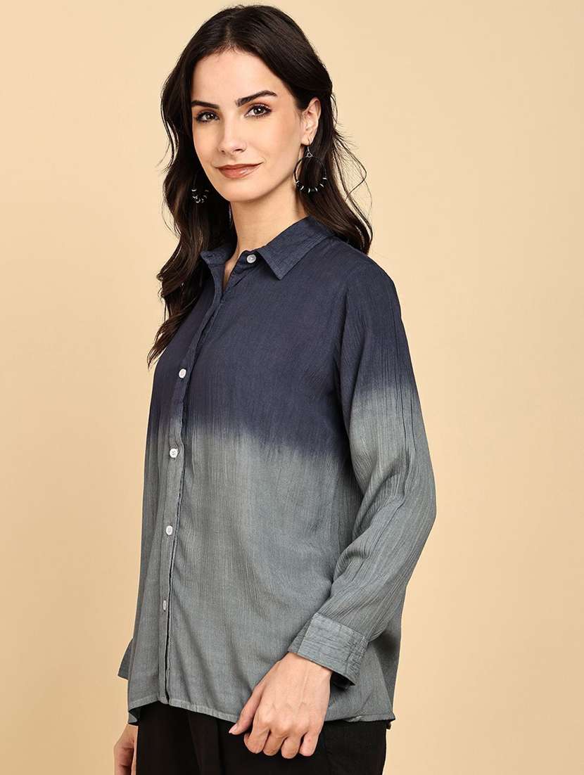 women ombre print collared long sleeve shirt - 22407436 -  Standard Image - 3