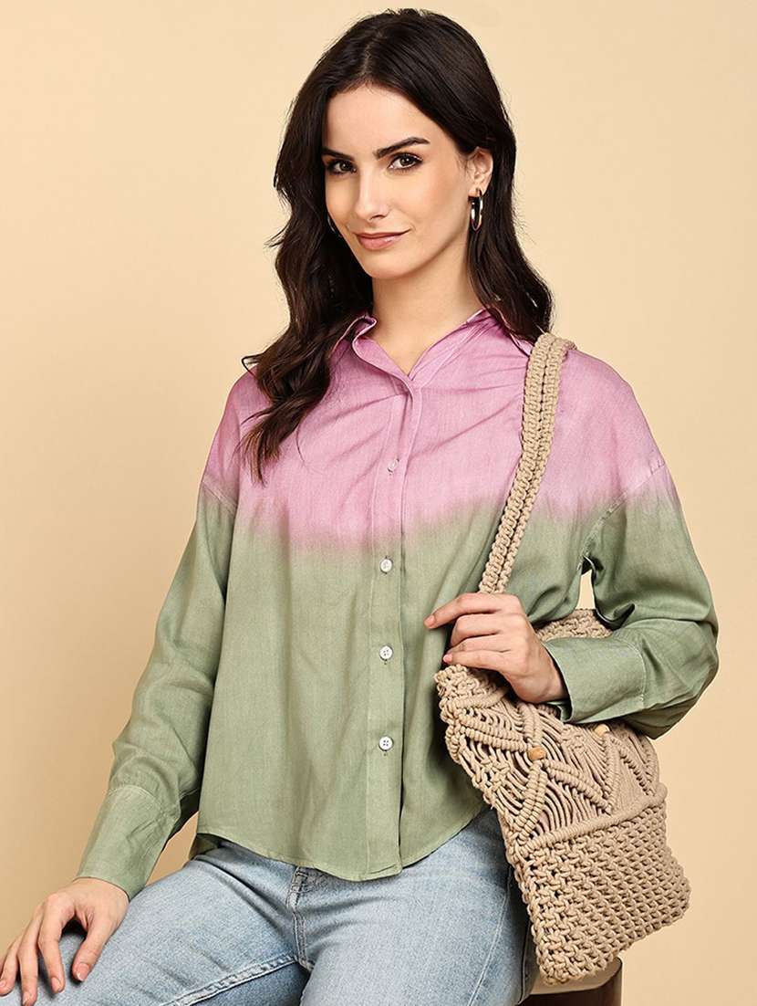 women tie and dyed collared long sleeve shirt