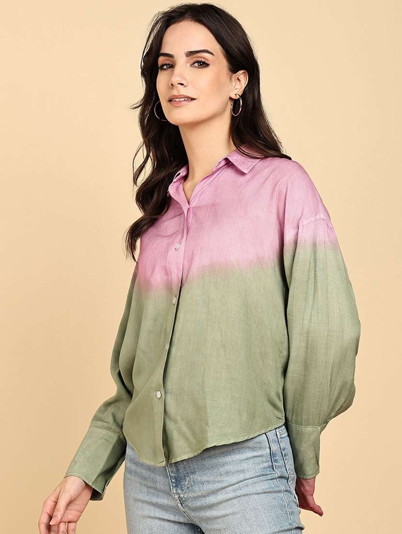 women tie and dyed collared long sleeve shirt - 22407437 -  Standard Image - 3
