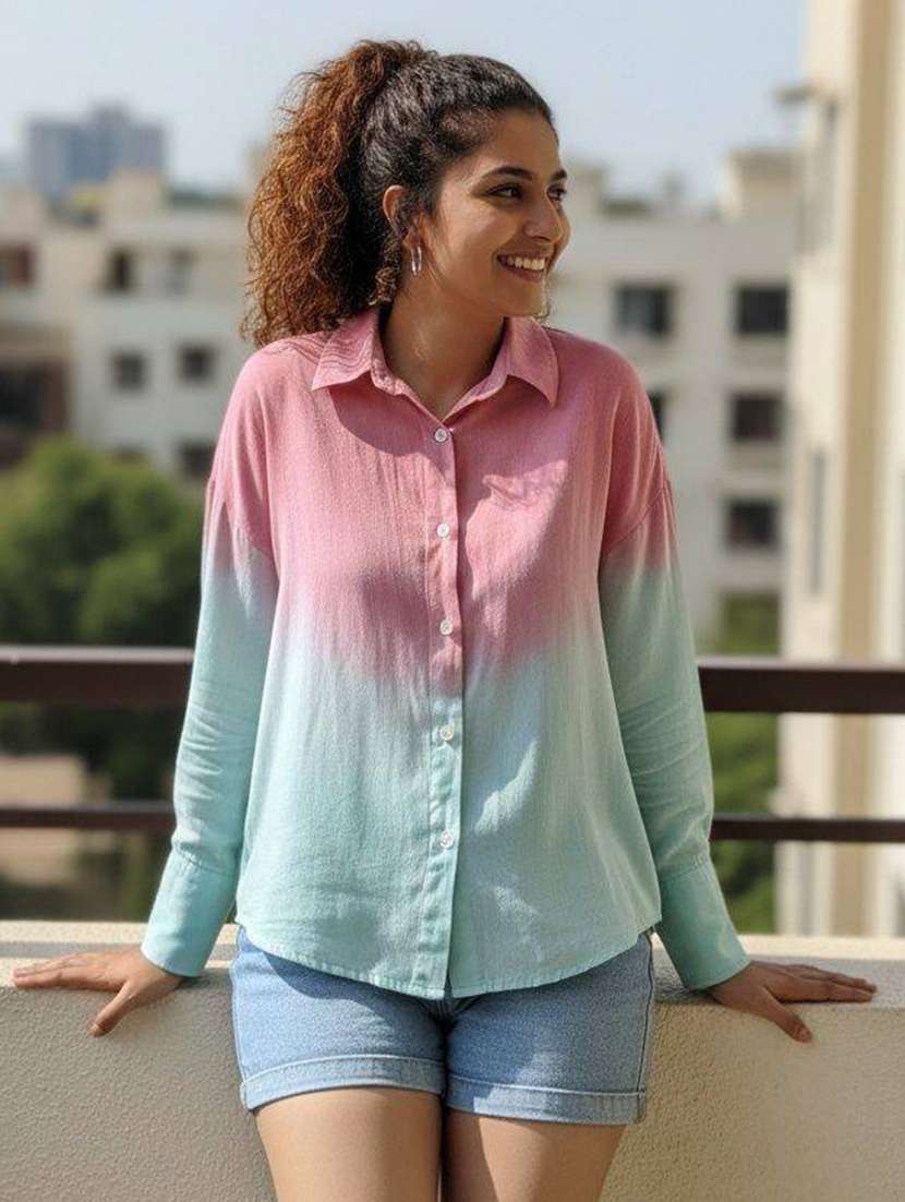 women self design multi colored viscose regular shirt