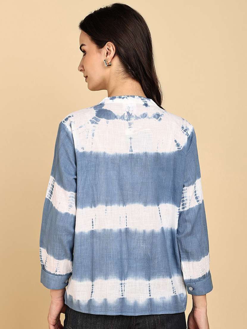 women self design  blue cotton regular shirt - 22407476 -  Standard Image - 3