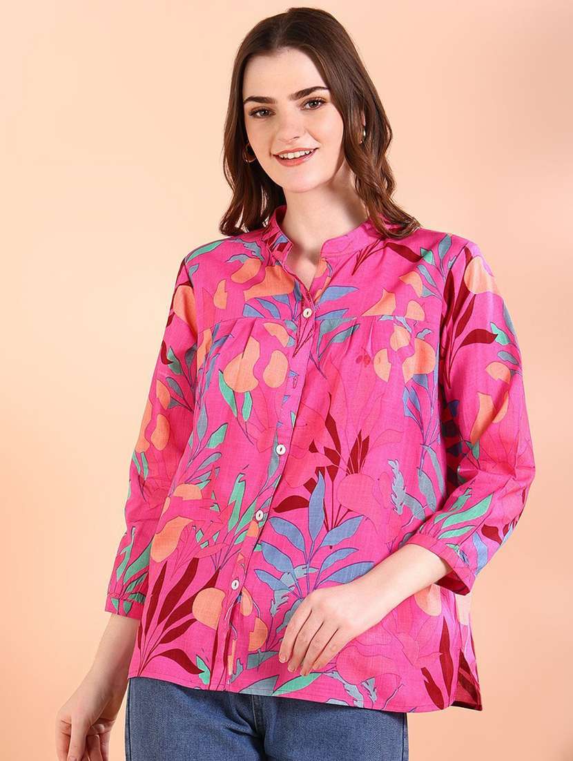 floral viscose regular fit spread collar shirt