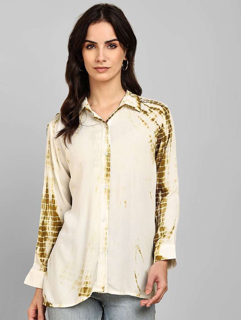 women tie and dyed collared long sleeve shirt