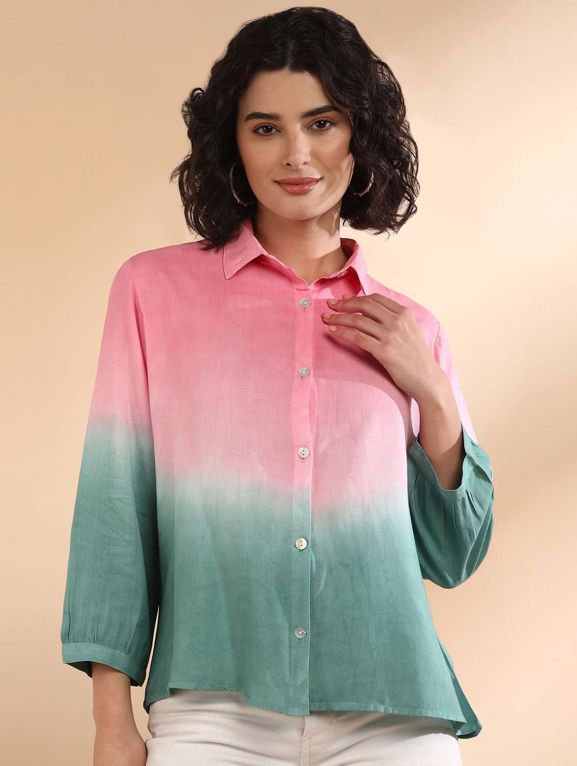 women tie and dyed collared long sleeve shirt