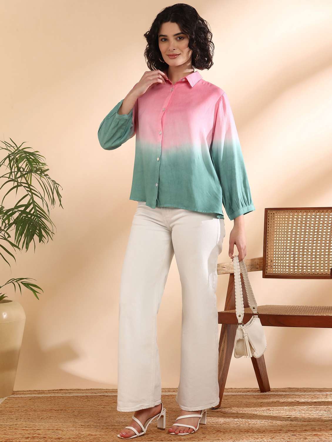 women tie and dyed collared long sleeve shirt - 22407511 -  Standard Image - 3