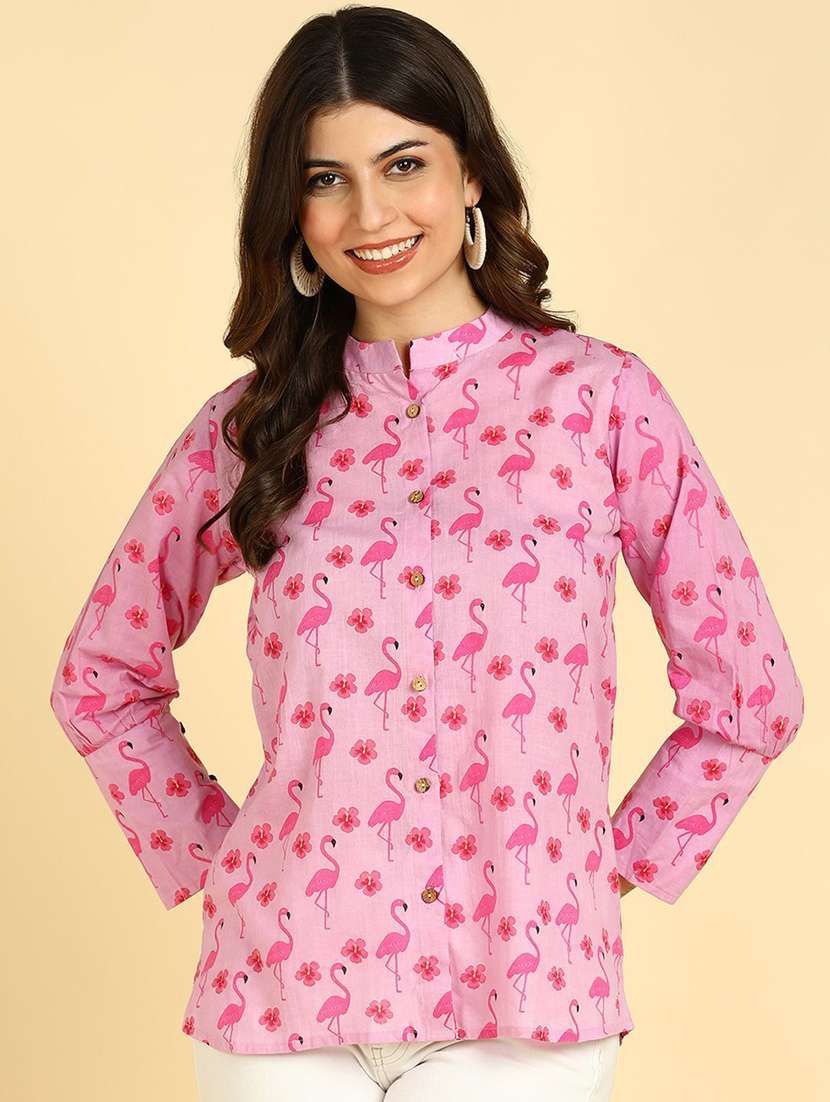 women printed pink cotton regular shirt