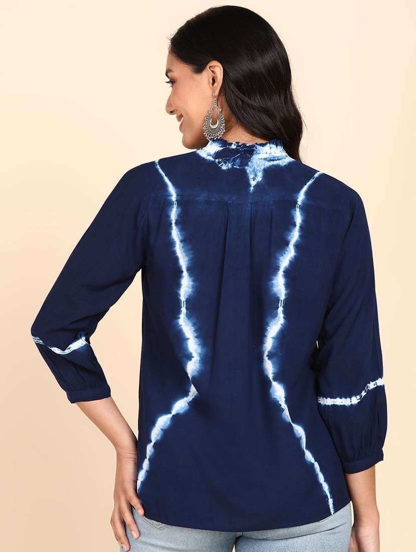 women self design blue viscose regular shirt - 22407546 -  Standard Image - 3