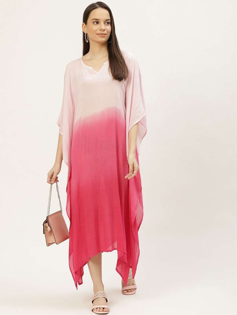 women tie & dye viscose kaftan v neck dress