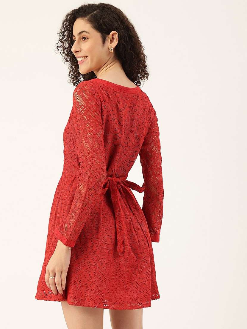 women red lace fit & flare dress - 22407561 -  Standard Image - 3