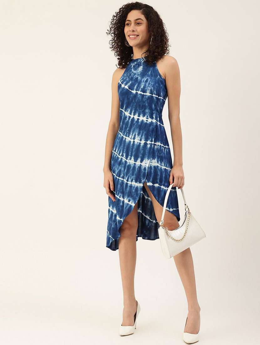 women blue viscose fit & flare dress