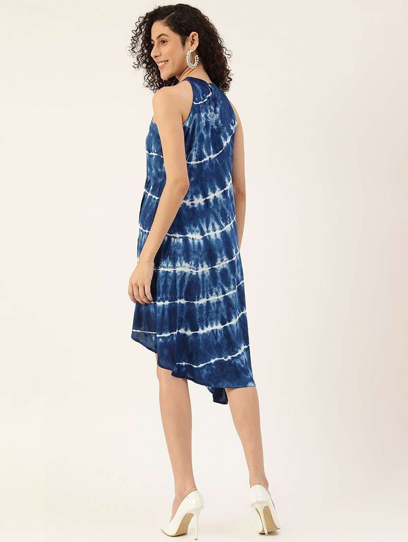 women blue viscose fit & flare dress - 22407569 -  Standard Image - 3