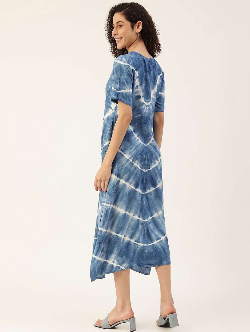 women blue viscose asymmetric dress - 22407571 -  Standard Image - 3