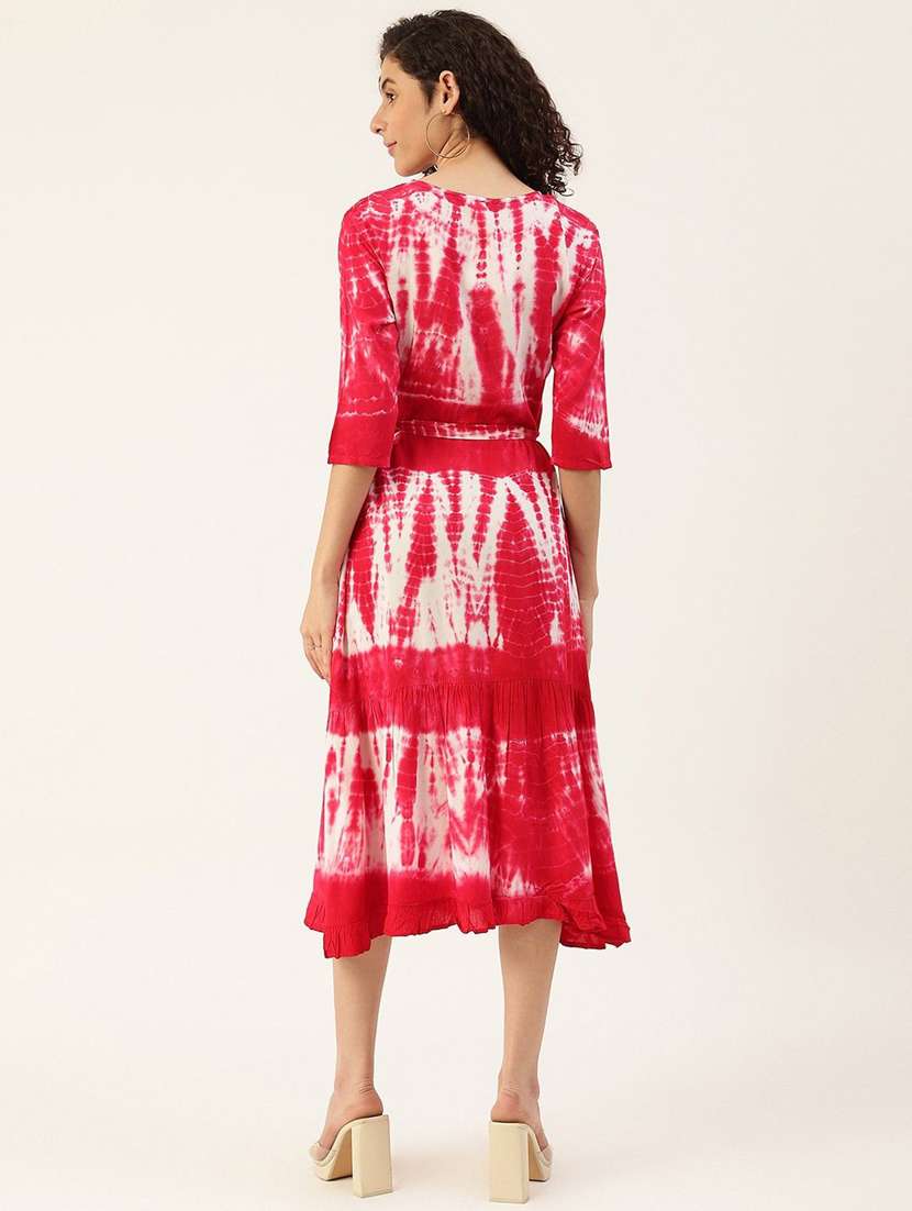 women tie & dye viscose tiered midi dress - 22407575 -  Standard Image - 3