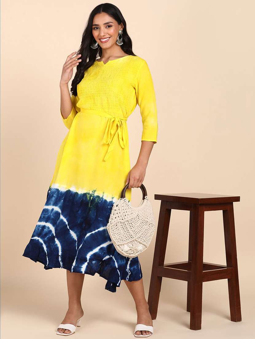 tie & dye viscose fit & flare dress