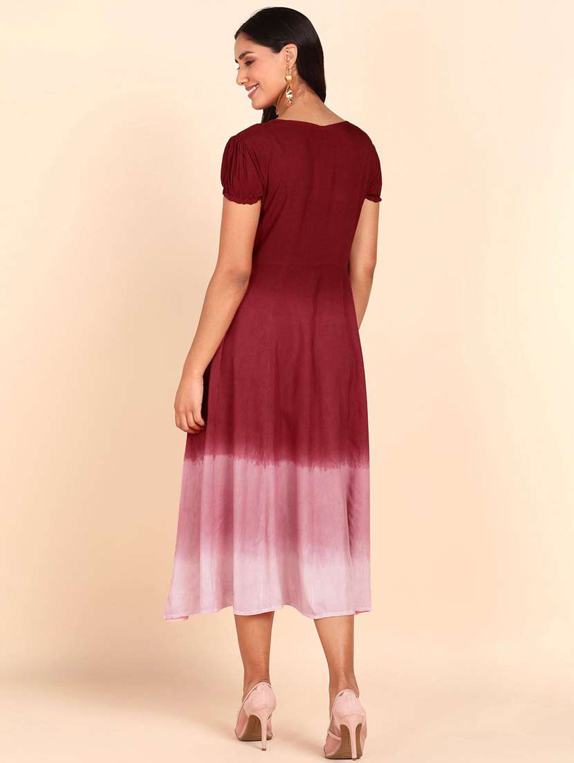 women tie & dye fit & flare viscose dress - 22407582 -  Standard Image - 3