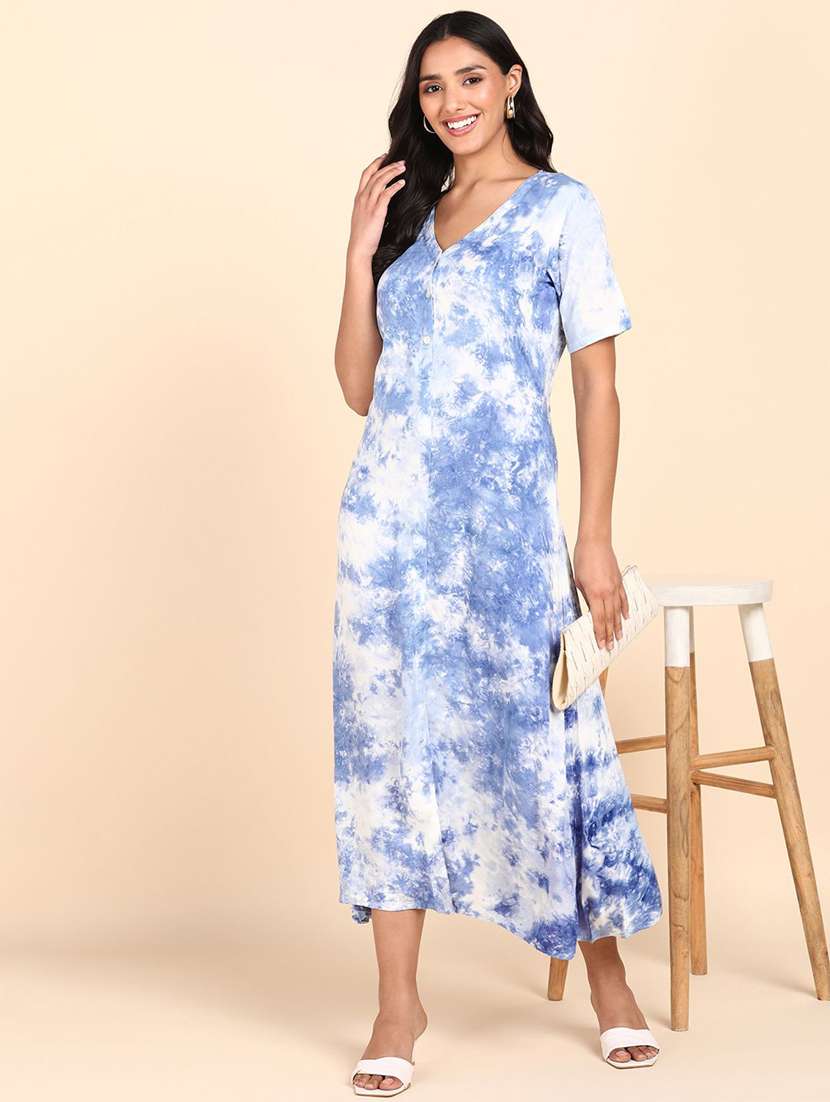women tie & dye viscose midi fit & flare dress