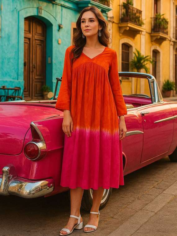 tie & dye viscose fit & flare dress - 22407607 -  Standard Image - 3