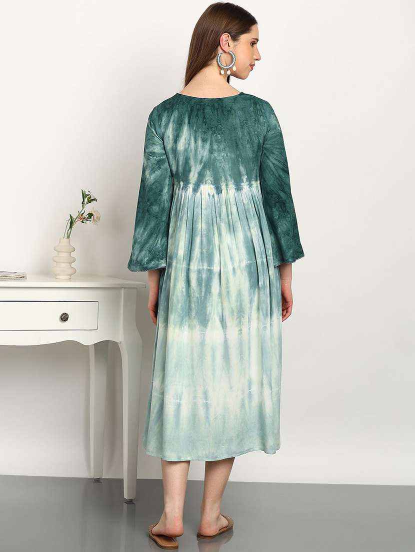 women tie & dye viscose a-line midi dress - 22407611 -  Standard Image - 3