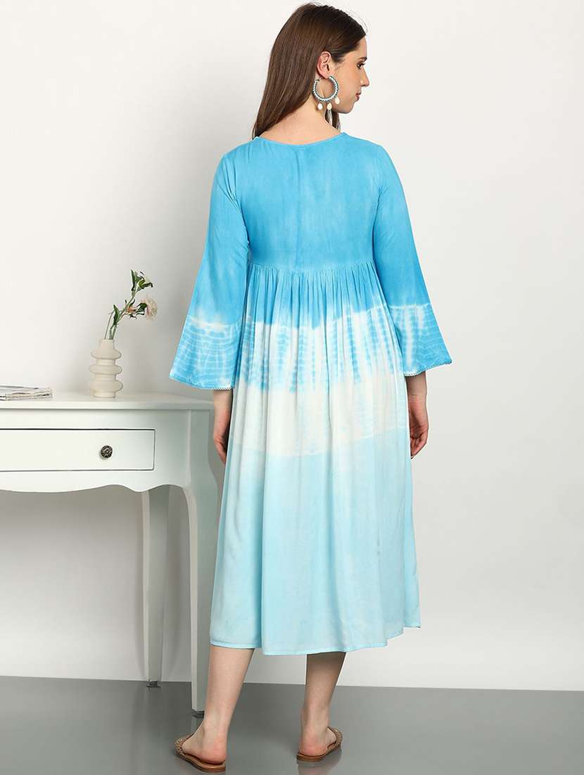 women blue viscose tie & dye a-line dress - 22407613 -  Standard Image - 3