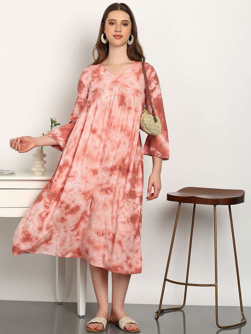 women pink viscose a-line dress