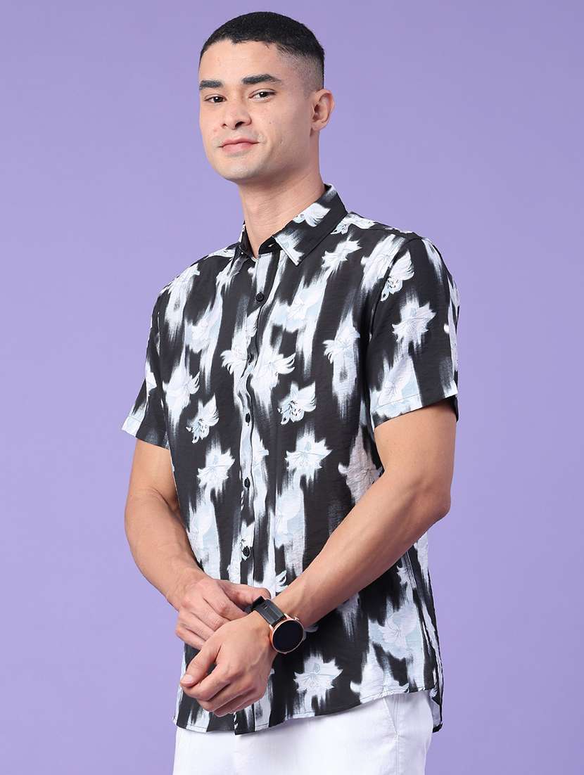 men printed short sleeve slim fit casual shirt - 22407762 -  Standard Image - 3