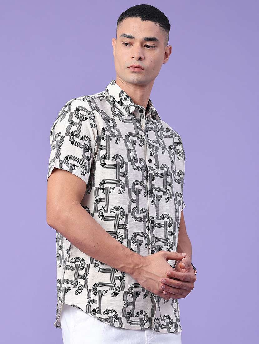 men printed short sleeve slim fit casual shirt - 22407764 -  Standard Image - 3
