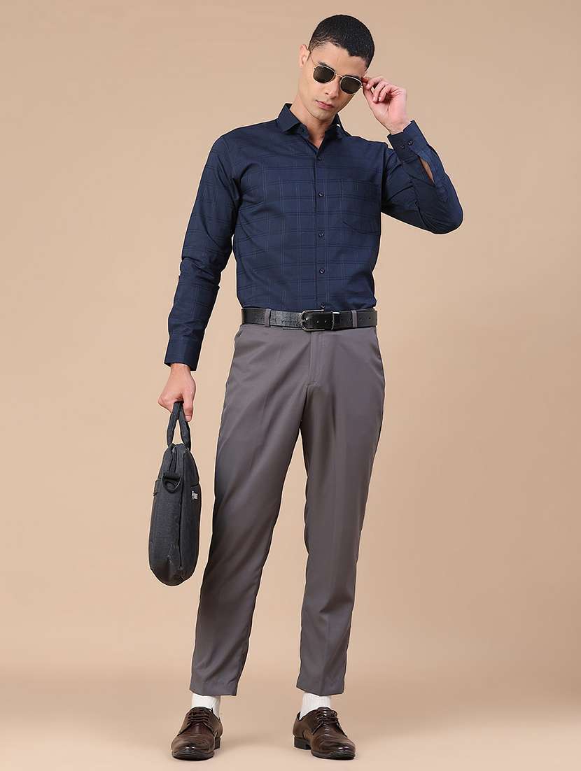 men solid mid rise flat front formal trouser - 22407829 -  Standard Image - 5