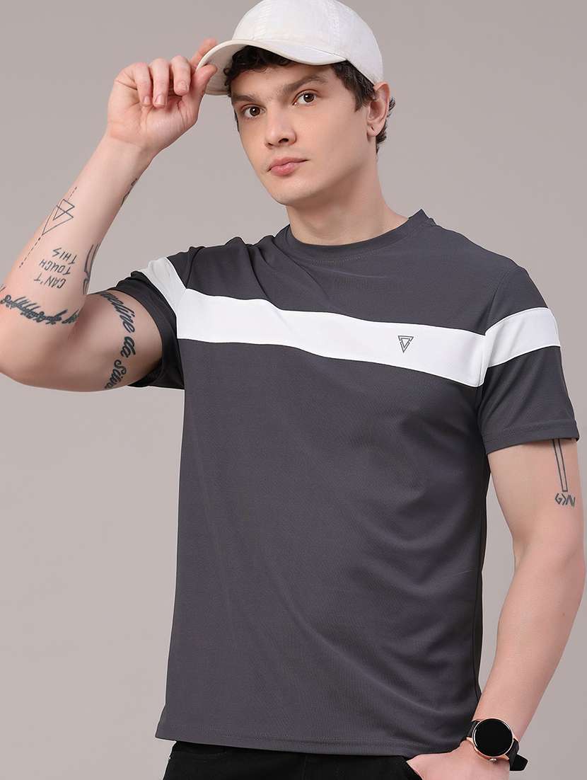 men chest striped round neck t-shirt