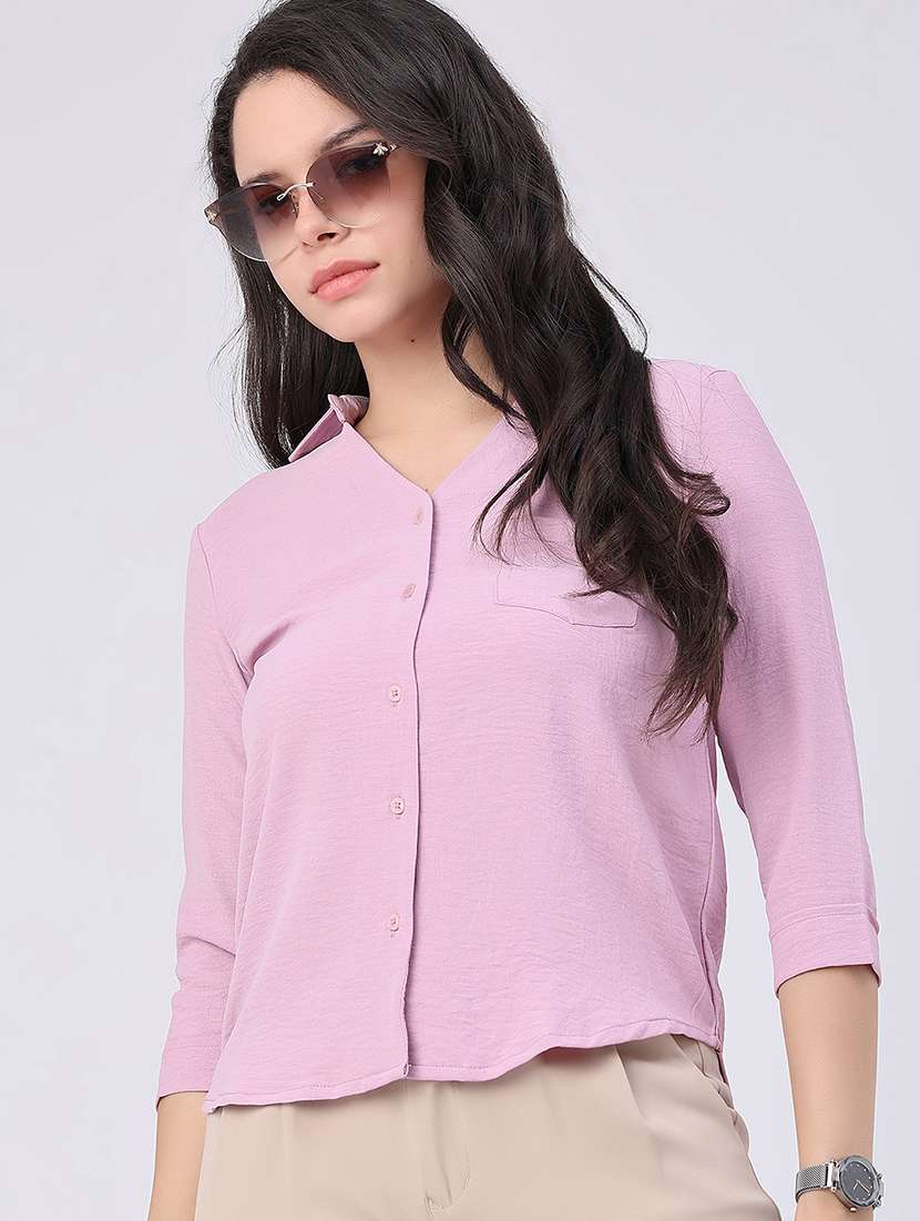 women solid collared regular shirt