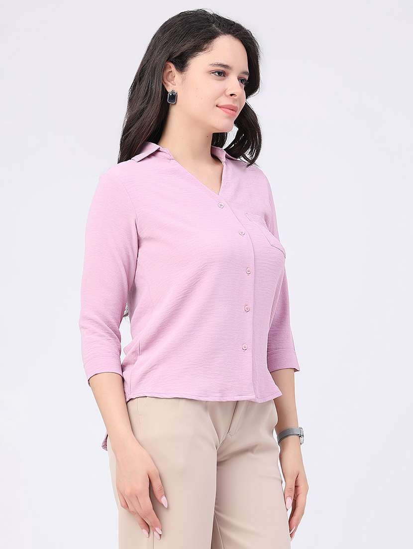 women solid collared regular shirt - 22407874 -  Standard Image - 3