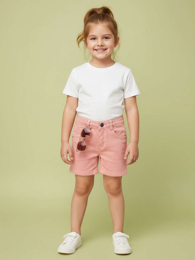 girls solid mid rise regular shorts