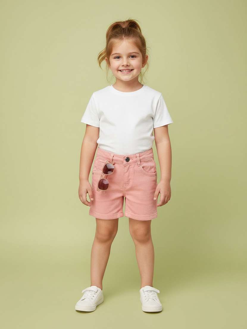 girls solid mid rise regular shorts