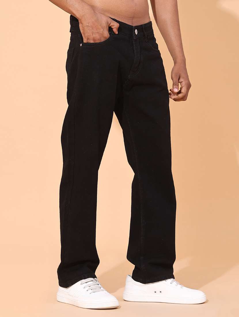 men plain mid rise full length straight jeans