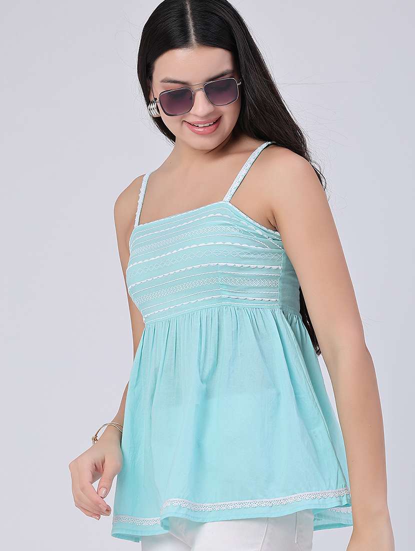 women embroidered shoulder strap peplum top