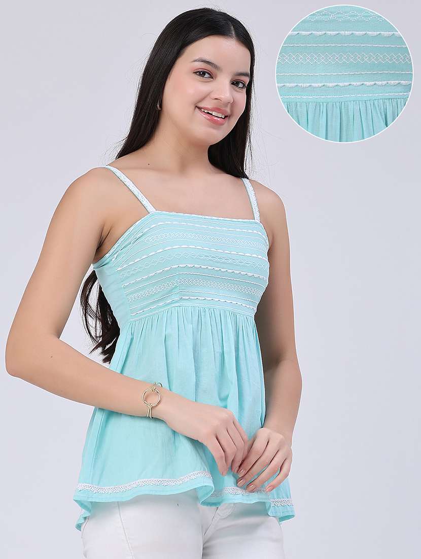 women embroidered shoulder strap peplum top - 22407968 -  Standard Image - 3