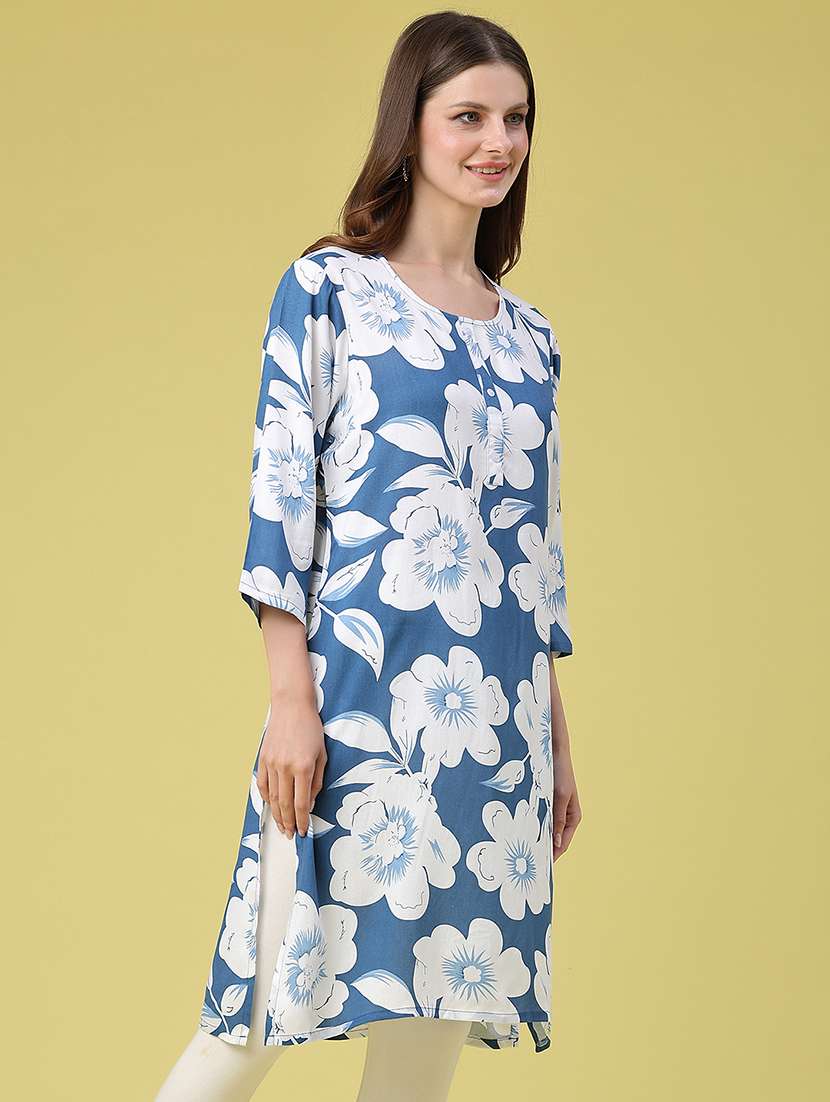 women floral three quarter sleeve straight kurta - 22407971 -  Standard Image - 3