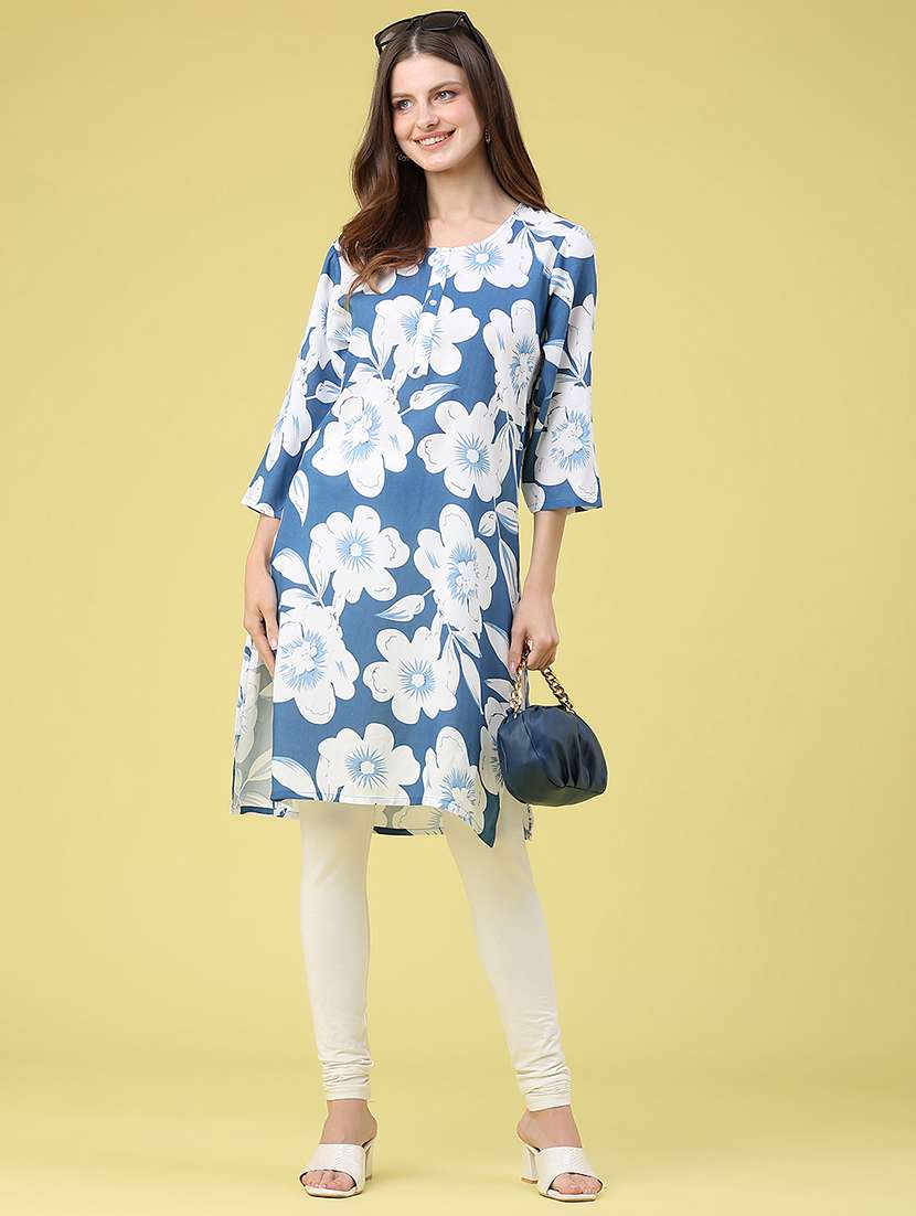 women floral three quarter sleeve straight kurta - 22407971 -  Standard Image - 5